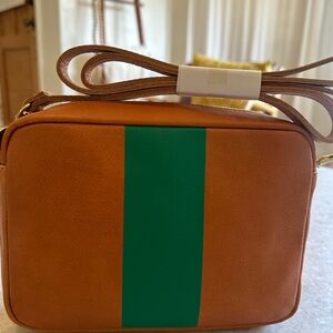 Clare V. MIDI SAC camel/tan w/green stripe crossbody.